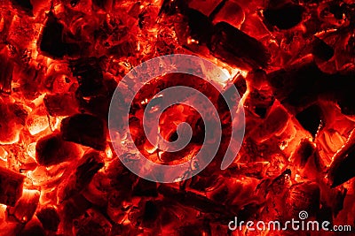 Background glowing hot coals closeup. texture of burning coals Stock Photo