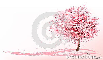 Beautiful background with a pink blooming sakura tree. Vector Illustration
