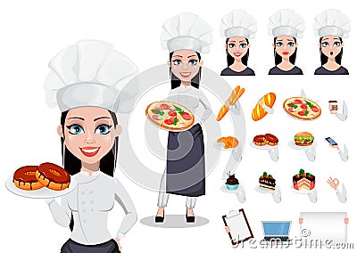 Beautiful baker woman in professional uniform Vector Illustration