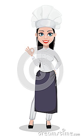 Beautiful baker woman in professional uniform Vector Illustration