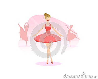 Beautiful Ballerina Dancers Performing Dance on Stage Vector Illustration Vector Illustration