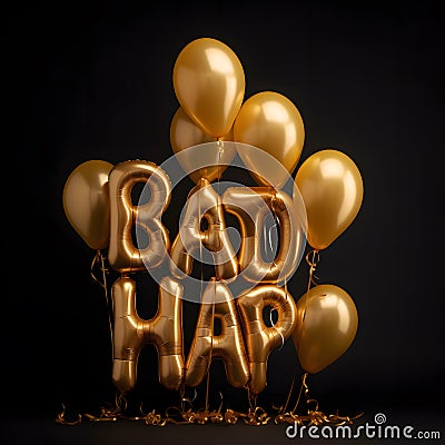 Beautiful balloon banner with text on dark Stock Photo