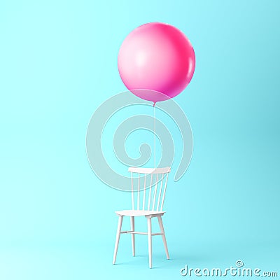 Beautiful balloon pink with chair concept on pastel blue background. minimal idea concept. An idea creative to produce work Stock Photo