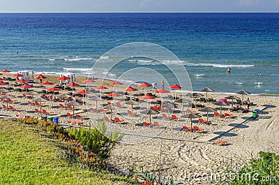 Beautiful Banana sandy beach. It is situated on Vassilikos peninsula on the south east coast of Zakynthos island, Greece. Editorial Stock Photo