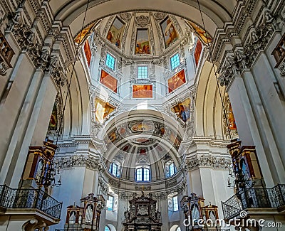 Beautiful baroque interior of Salzburg cathedral Stock Photo