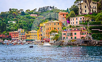 Beautiful bay with colorful houses in Portofino, Liguria, Italy Stock Photo