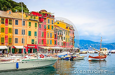 Beautiful bay with colorful houses in Portofino, Liguria, Italy Stock Photo