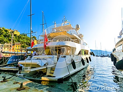 Beautiful bay with yachts in Portofino, Liguria, Italy Editorial Stock Photo