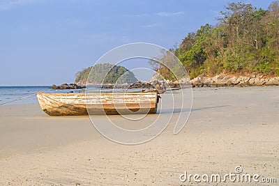 Beautiful beach against seaview with fishing boats dock at kata beach, Phuket, Thailand Stock Photo