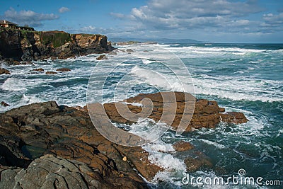 Beautiful beach As Catedrais in Galicia in Spain Stock Photo