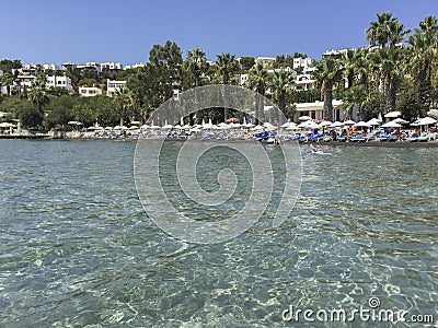 Beautiful beach in Bodrum District of Mugla city in Turkey. Editorial Stock Photo