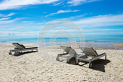 Beautiful beach with chairs for copy space Stock Photo