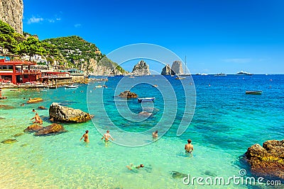 Beautiful beach and cliffs in Capri island, Italy, Europe Stock Photo