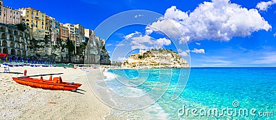 Beautiful beach and houses in Tropea village,Calabria. Stock Photo