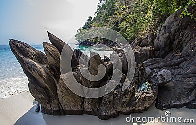 Beautiful beach and rocks at Flower Island - one of beautiful Islands in Kawthoung,a seaside province of Myanmar. Stock Photo