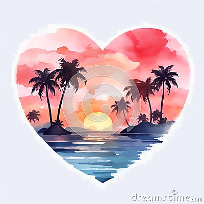 beautiful Beach Sunset heart shape clipart illustration Cartoon Illustration