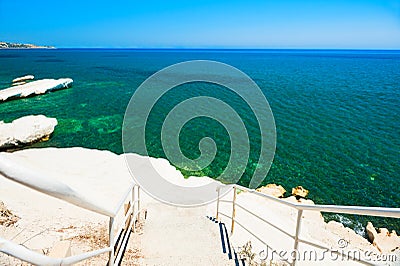 Beautiful beach with white cliff and blue sea Stock Photo