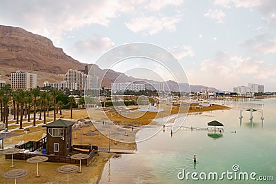 Beautiful beaches of the dead sea in ein bokek in israel Editorial Stock Photo