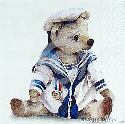 Beautiful bear sailor pattern on napkin Stock Photo