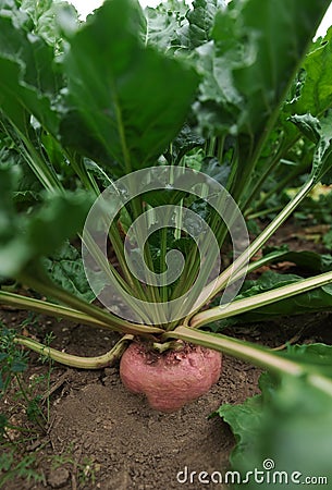 Beautiful beet plants growing in field, closeup Stock Photo