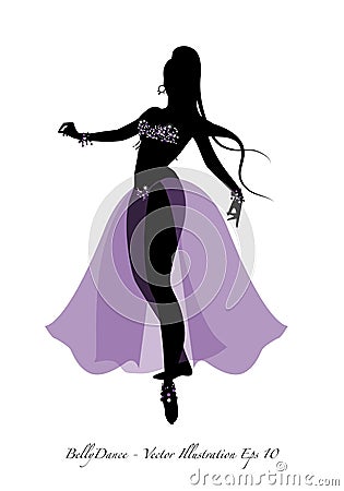 Beautiful belly dancer silhouette wearing exotic clothes Vector Illustration