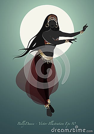 Beautiful belly dancer silhouette wearing exotic clothes Cartoon Illustration