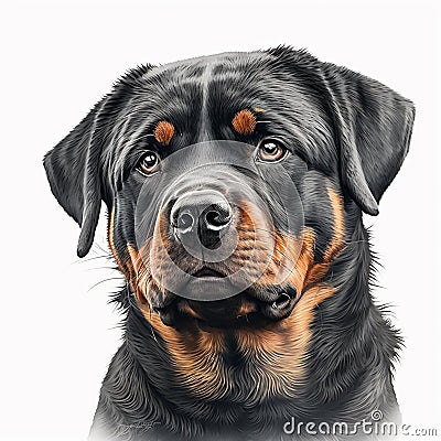 Beautiful big rottweiler breed dog portrait isolated on white close-up, Stock Photo