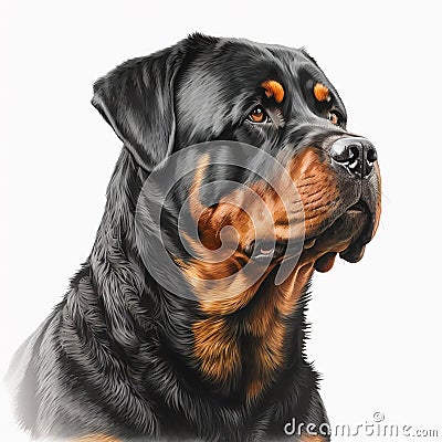 Beautiful big rottweiler breed dog portrait isolated on white close-up, Stock Photo