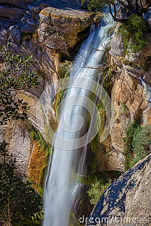 Beautiful big waterfall in Spain in Catalonia, near the small village Rupit. Salt de Sallent Stock Photo