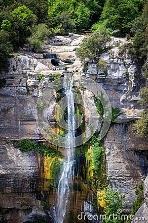 Beautiful big waterfall in Spain in Catalonia, near the small village Rupit. Salt de Sallent Stock Photo