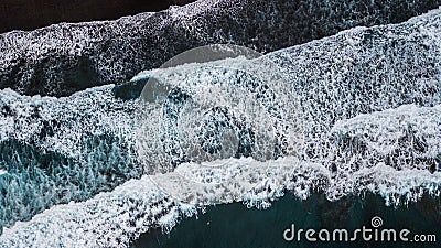 Beautiful and bigs blue and green waves breaking - pacific or athlantic ocean - blue sea and great place to surf - above and top Stock Photo