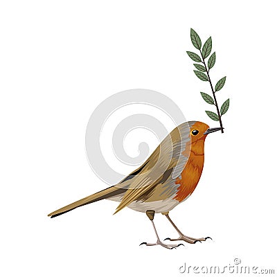 Beautiful bird with branch leafs Vector Illustration