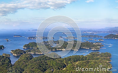 Beautiful bird`s-eye view of a seascape of the KujÅ«kushima islands that lie off sasebo in Kyushu. Stock Photo