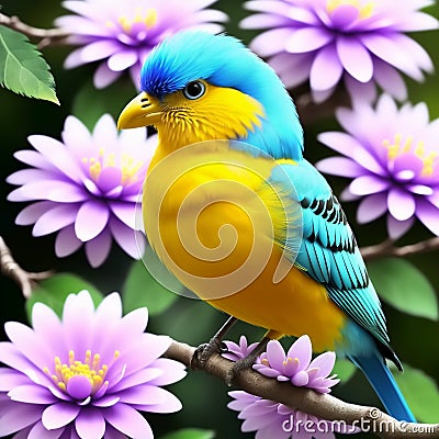 Beautiful birds on branch. Generative AI Stock Photo