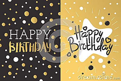 Beautiful birthday invitation card design gold and black colors vector greeting decoration. Vector Illustration