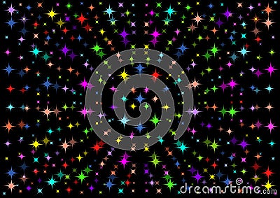 A beautiful black background with colorful stars Vector Illustration