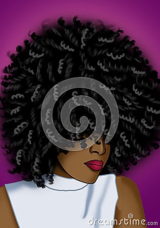 Beautiful black cartoon woman illustrated with afro curls Stock Photo