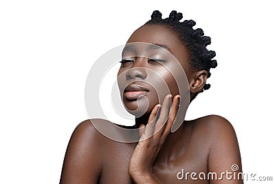 Beautiful black girl touching face Stock Photo