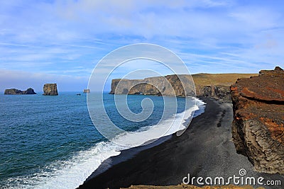 Beautiful black lava beach in Dyrholaey Iceland Stock Photo