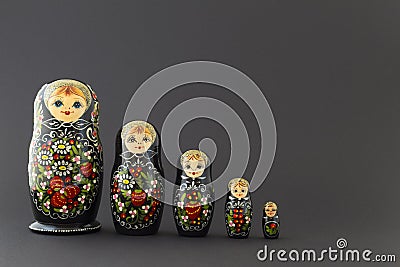 Beautiful black matryoshka dolls Stock Photo