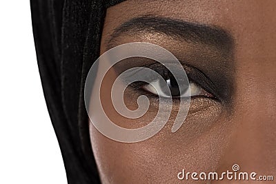 Beautiful black oriental colored woman: eyes and beauty. Stock Photo