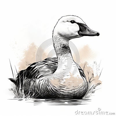 Beautiful Black And White Goose Drawing In Svg Style Cartoon Illustration