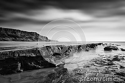 Beautiful black and white landscape of rocky shore Stock Photo