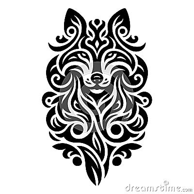 Beautiful black and white ornamental wolf pattern. Modern vector white background with patterned black wolf. Intricate vintage Vector Illustration