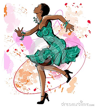 Beautiful black woman dancing Vector Illustration