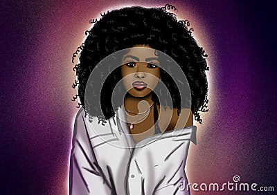 Beautiful black woman digital art illustration Cartoon Illustration