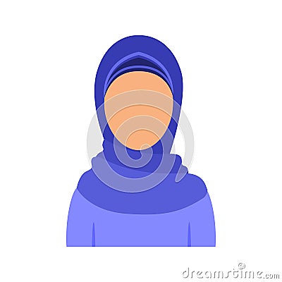 Beautiful Blank Face. Template Portrait of a Pretty Muslim Woman. Faceless Female Face in Hijab. Color Cartoon style. White Vector Illustration