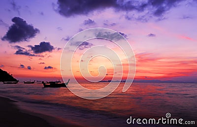 Beautiful blazing sunset landscape at black sea and orange sky above it with awesome sun golden reflection on calm waves as a back Stock Photo