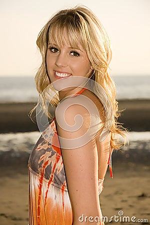 Beautiful blond beach girl. Stock Photo