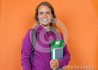 Beautiful blond german female student with hoody Stock Photo